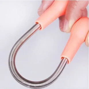 Pink manual spring facial hair removal device for face and lip hair, PP plastic, 19cm length