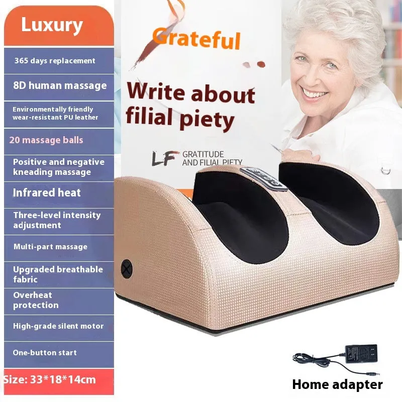 Electric foot massage machine showing control panel with timer and multiple massage mode options