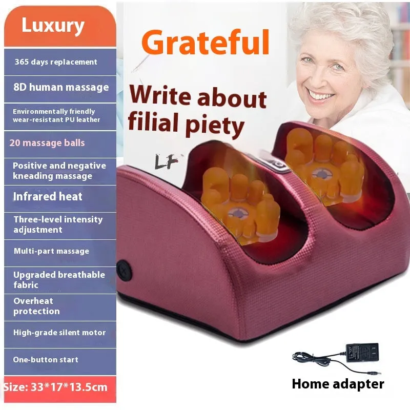 Electric foot massage machine showing control panel with timer and multiple massage mode options