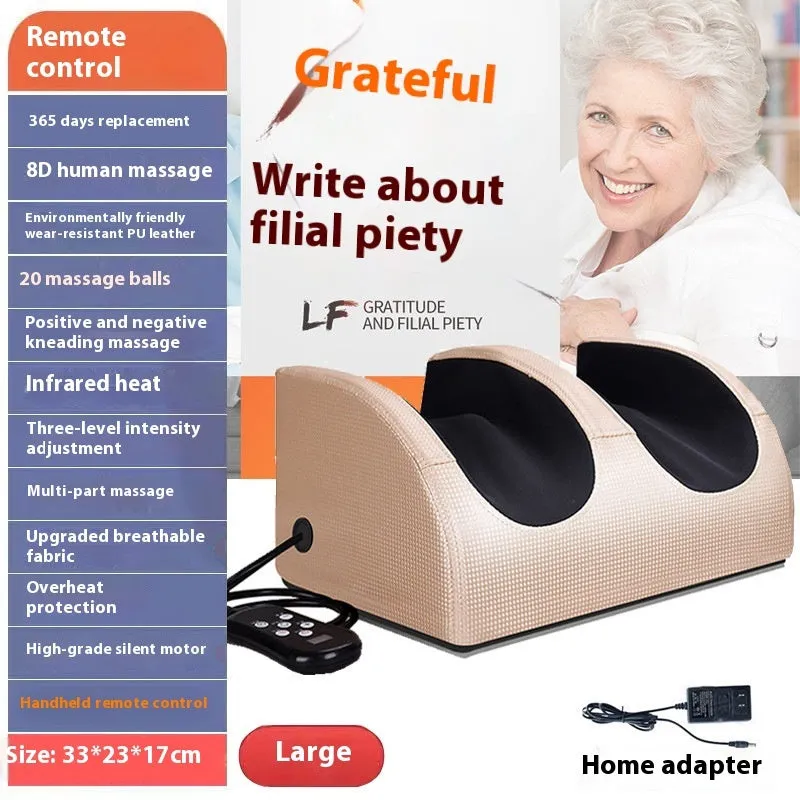 Electric foot massage machine showing control panel with timer and multiple massage mode options