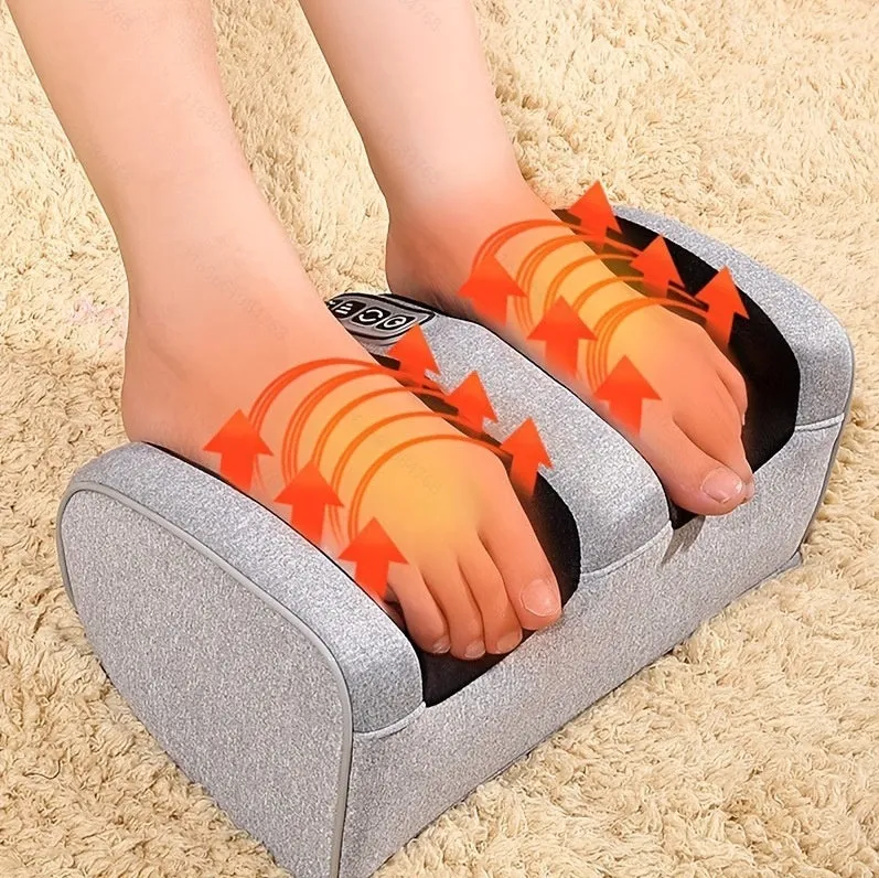 Electric foot massage machine showing control panel with timer and multiple massage mode options