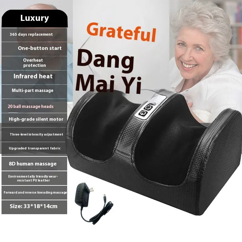 Electric foot massage machine showing control panel with timer and multiple massage mode options