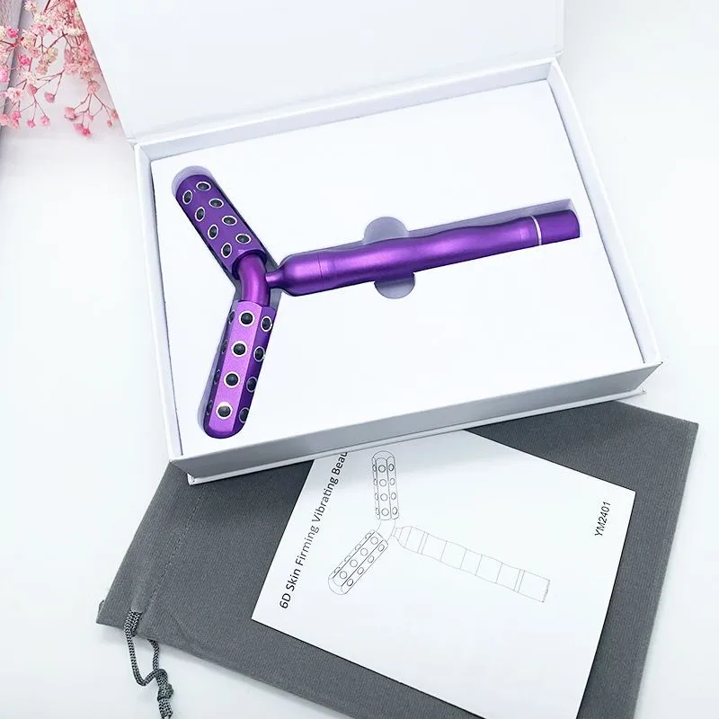 Electric germanium 3D roller massager stick for face in purple aluminium alloy