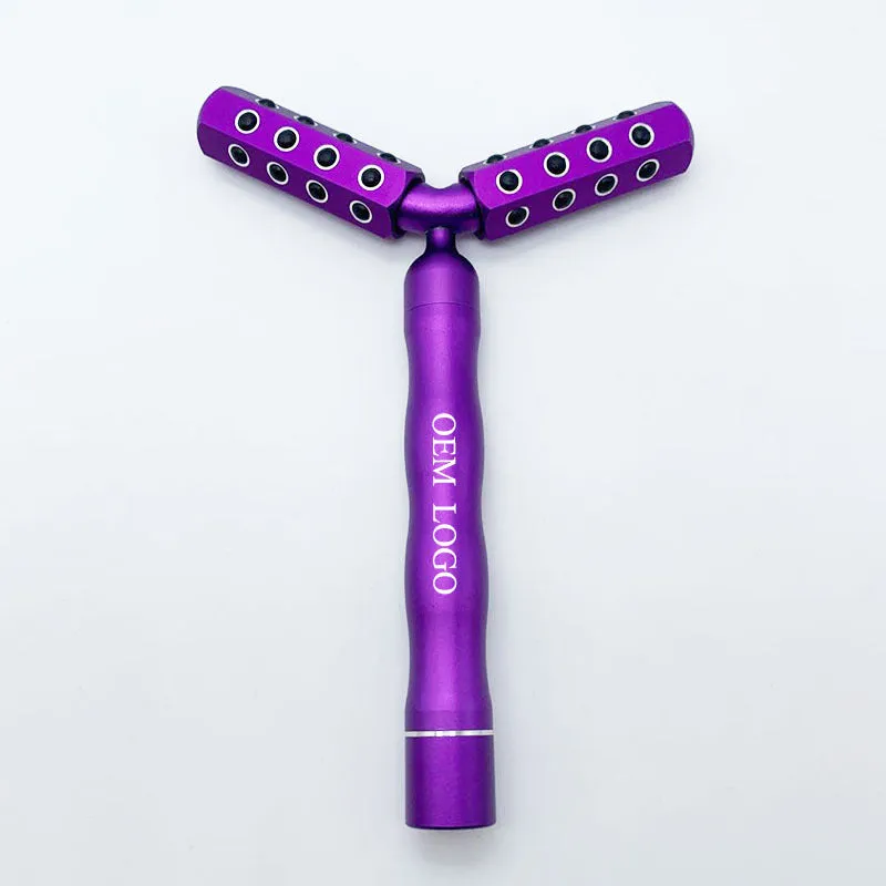 Electric germanium 3D roller massager stick for face in purple aluminium alloy