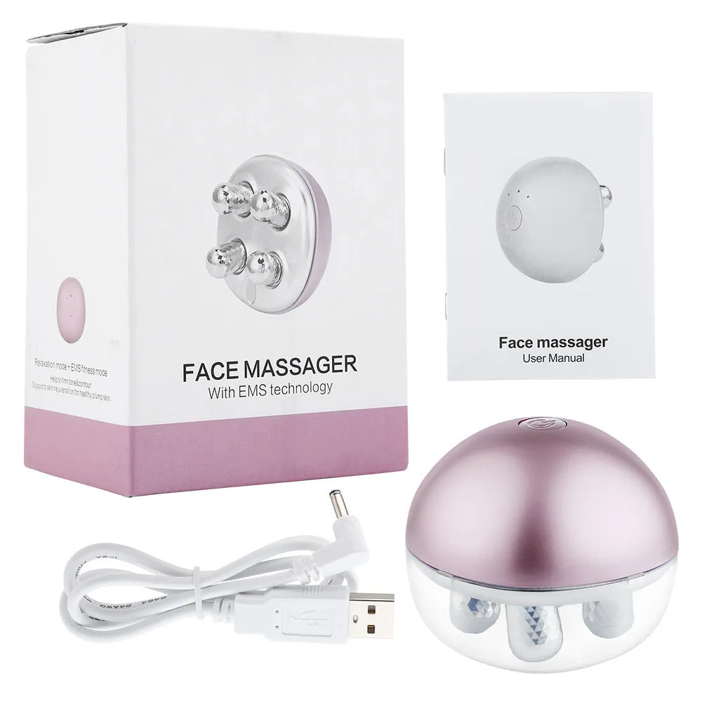 USB rechargeable roller massage electric face-lift device in Rose Red ABS plastic for reducing fine lines and puffiness