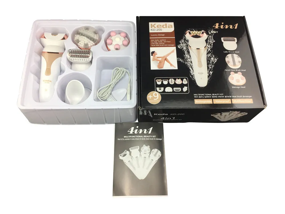 Electric hair remover with plucking head, rechargeable, washable body, Four in One colour
