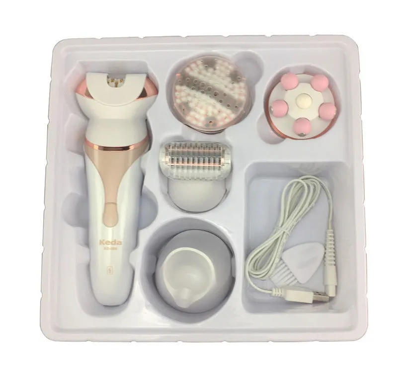 Electric hair remover with plucking head, rechargeable, washable body, Four in One colour