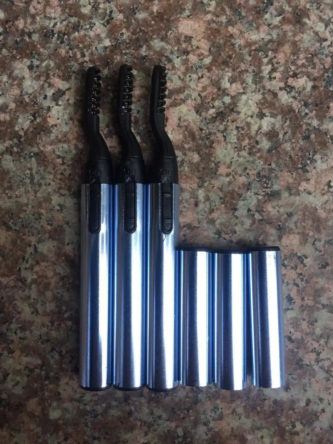 Mini portable electric heating eyelash curler in silver blue purple pink black ABS material 19.5cm long