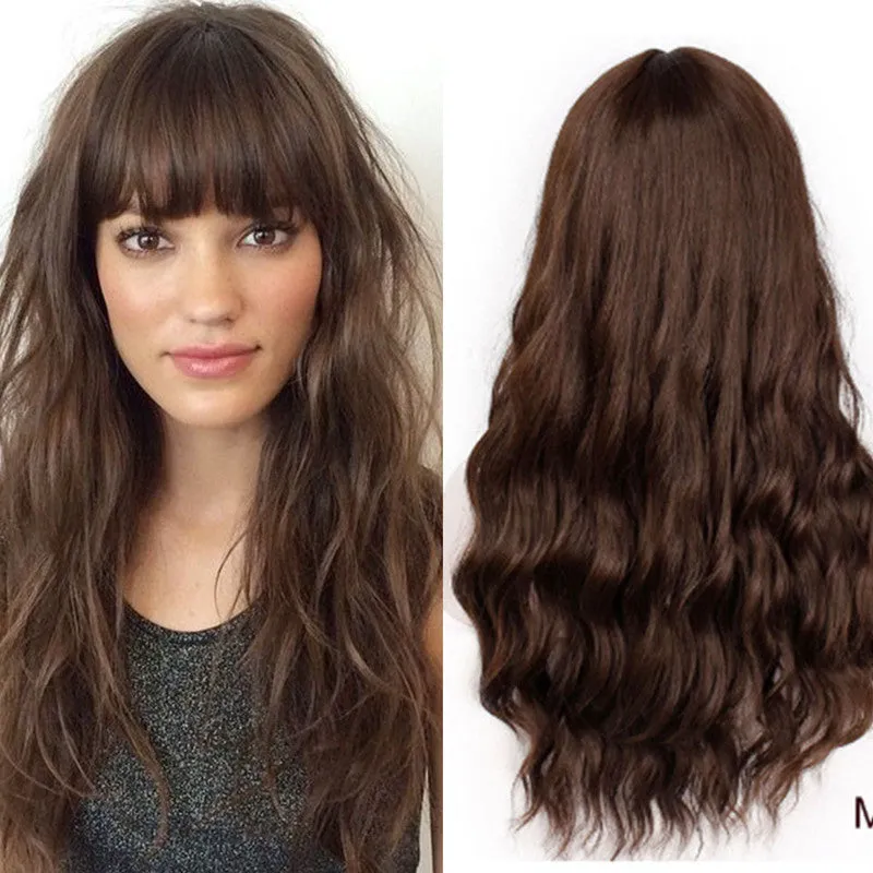 Solid colour long hair wig 65cm mid-length curly style high temperature silk fibre black brown