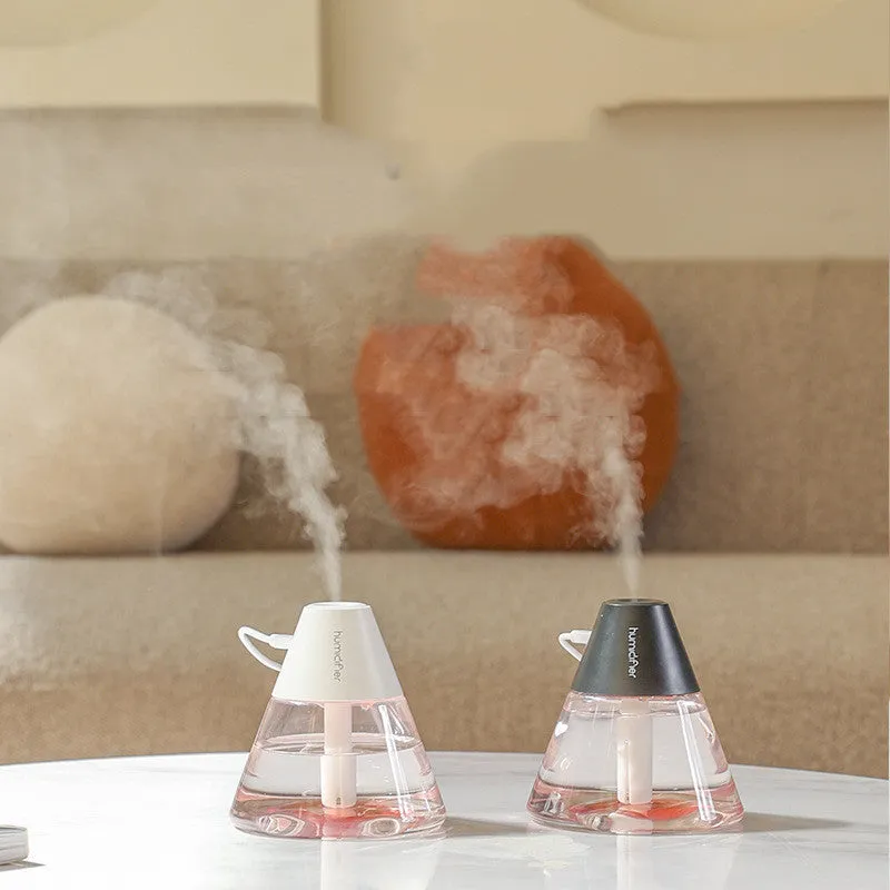 White plastic desktop USB humidifier with atmosphere lamp, single fog outlet, compact design for small rooms