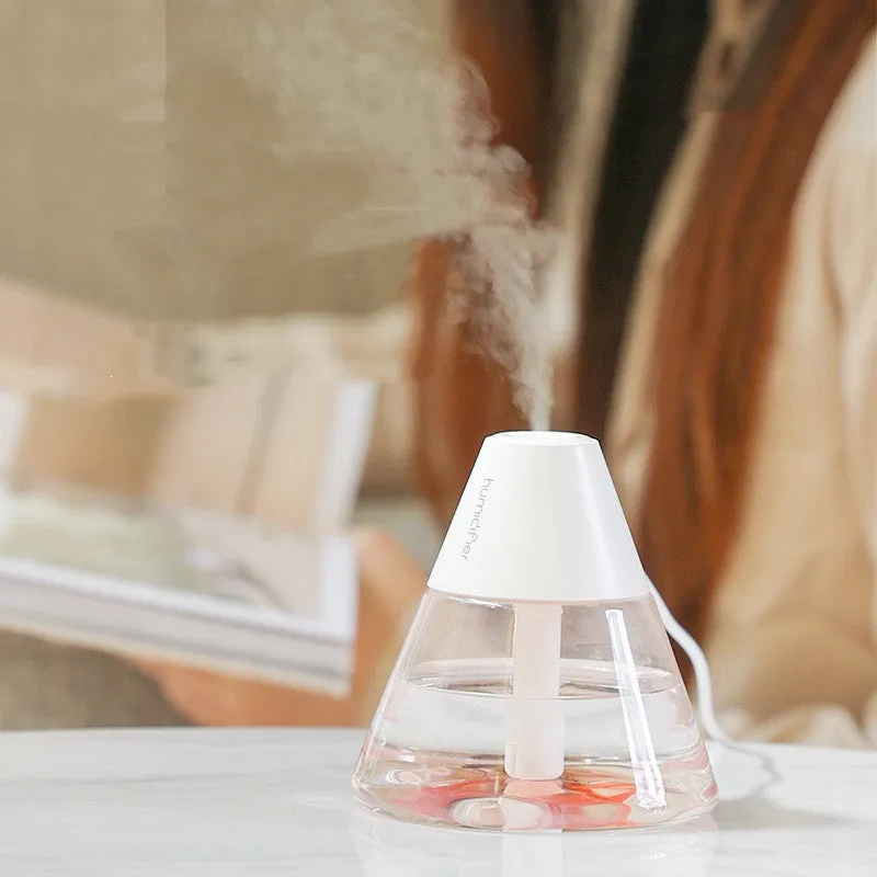 White plastic desktop USB humidifier with atmosphere lamp, single fog outlet, compact design for small rooms