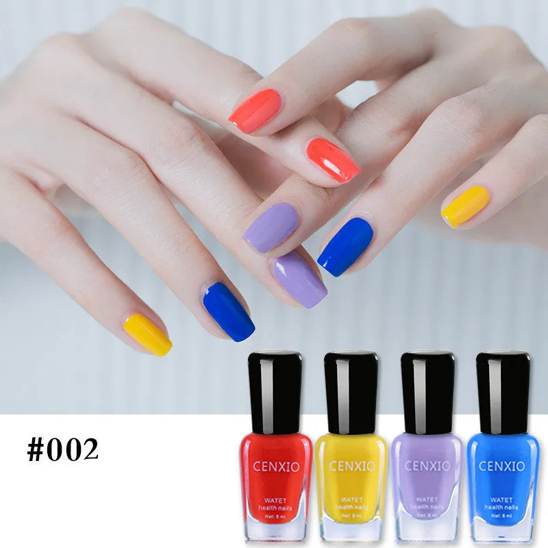 Set of four 8mL water-based peelable nail polish bottles in various colours