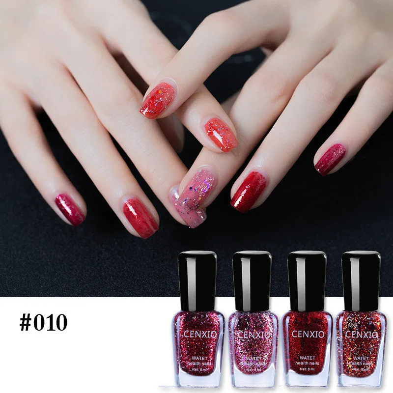 Set of four 8mL water-based peelable nail polish bottles in various colours