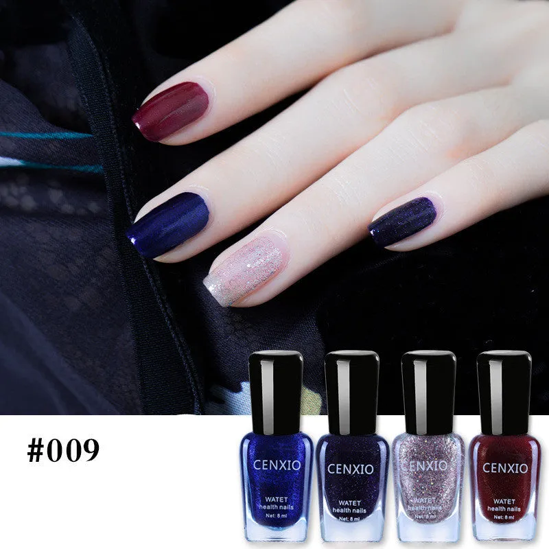 Set of four 8mL water-based peelable nail polish bottles in various colours