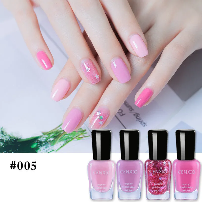 Set of four 8mL water-based peelable nail polish bottles in various colours
