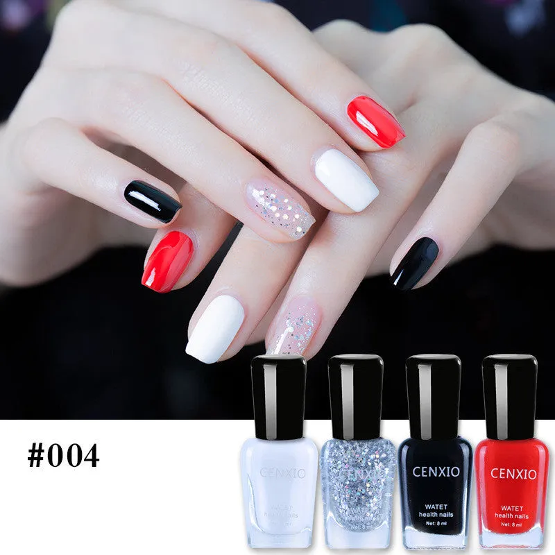 Set of four 8mL water-based peelable nail polish bottles in various colours