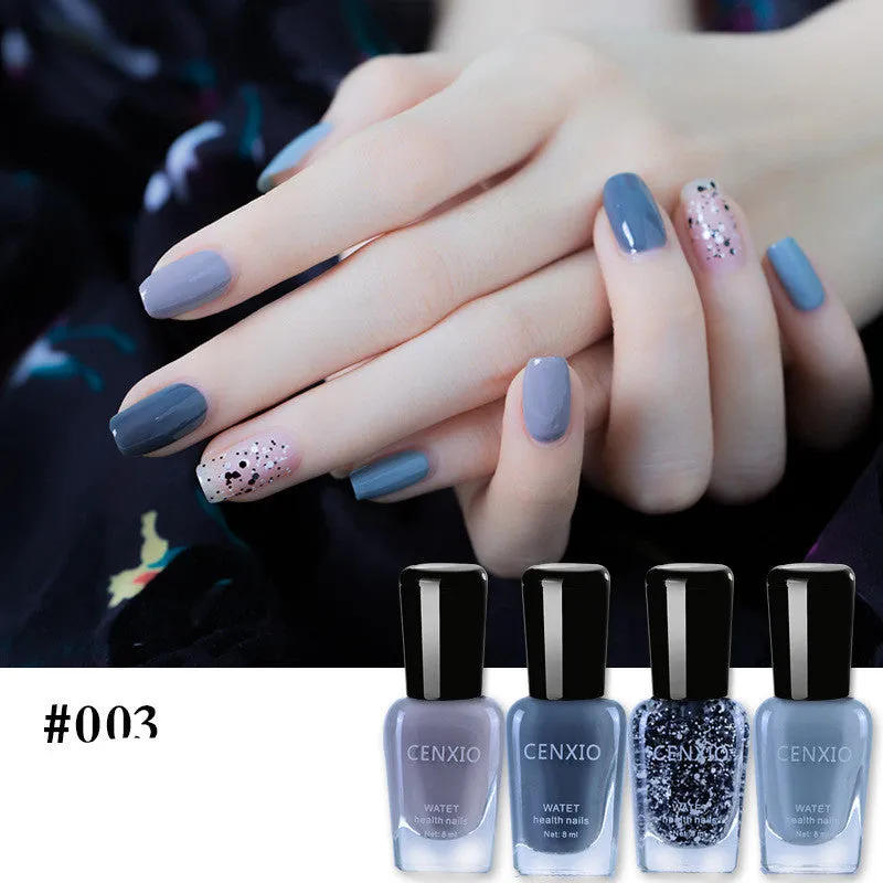 Set of four 8mL water-based peelable nail polish bottles in various colours