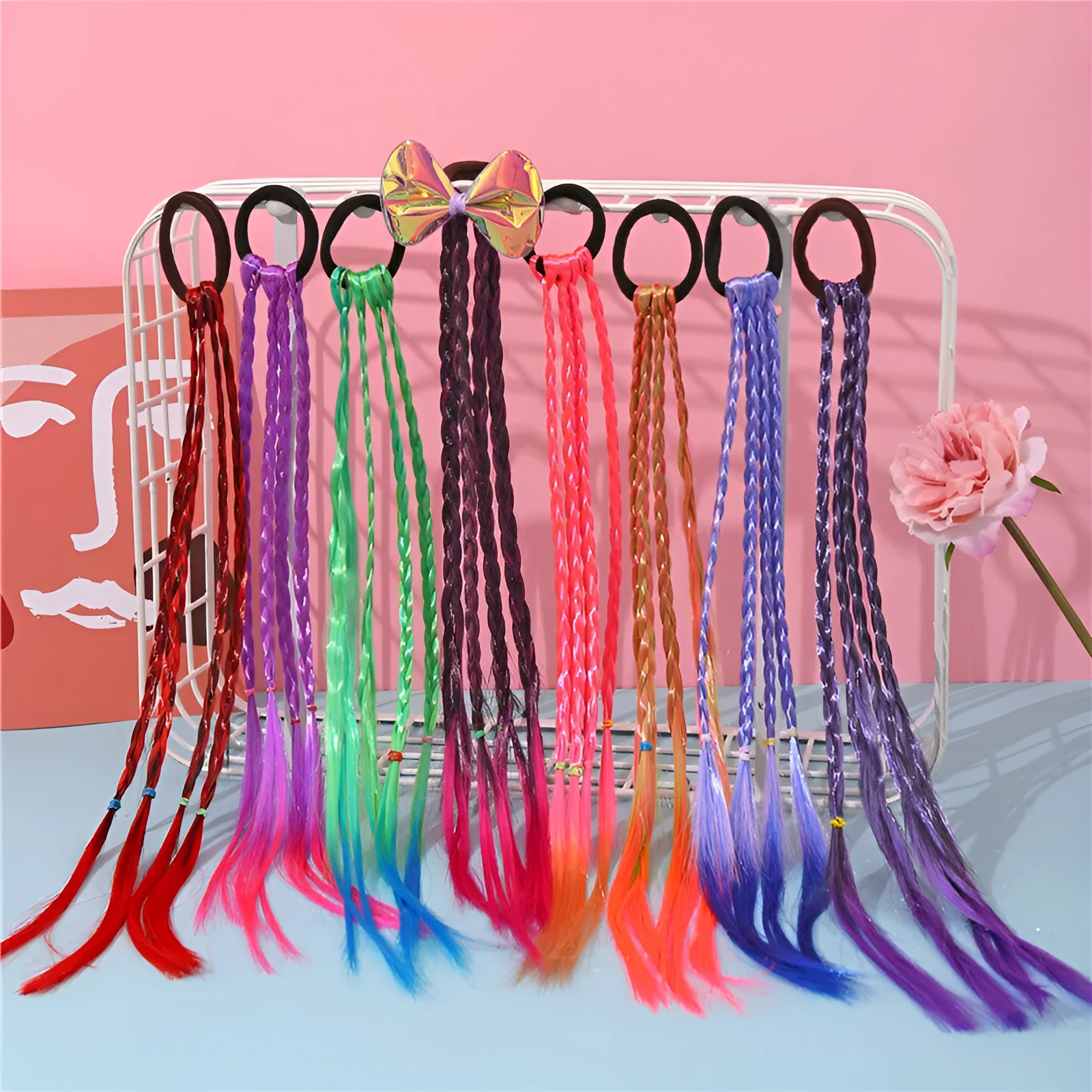 Multi-colour handmade Korean style rubber band hair tie with ethnic pattern
