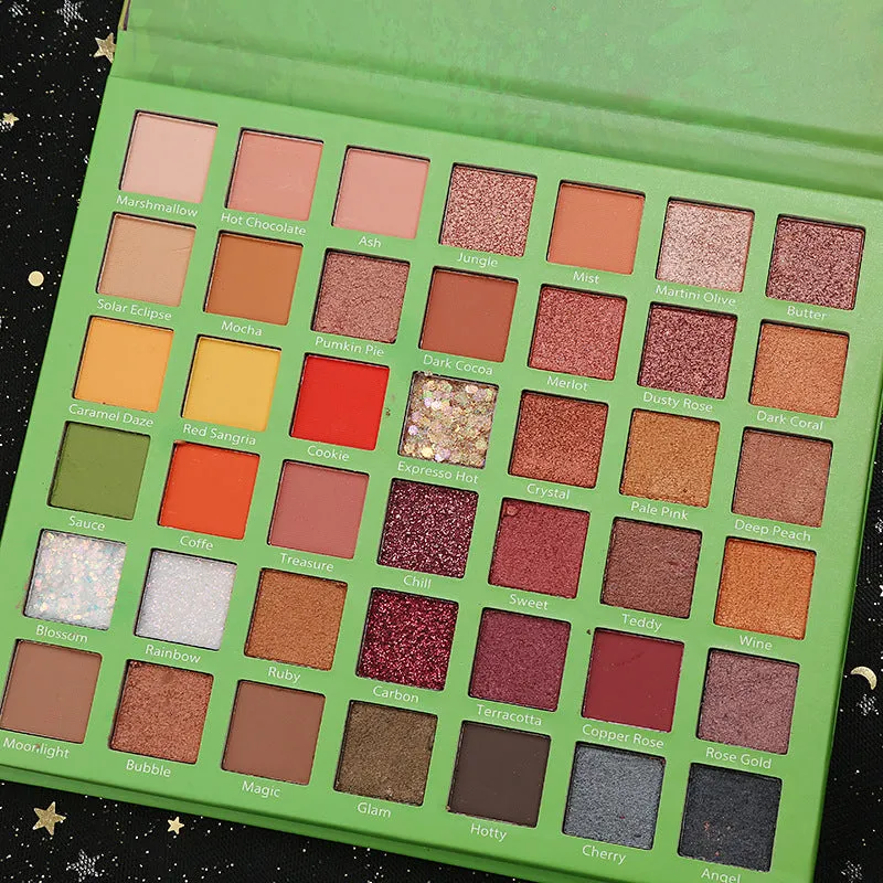 42-colour eyeshadow palette with potato and matte textures, compact case, green style, smooth shiny and matte powders