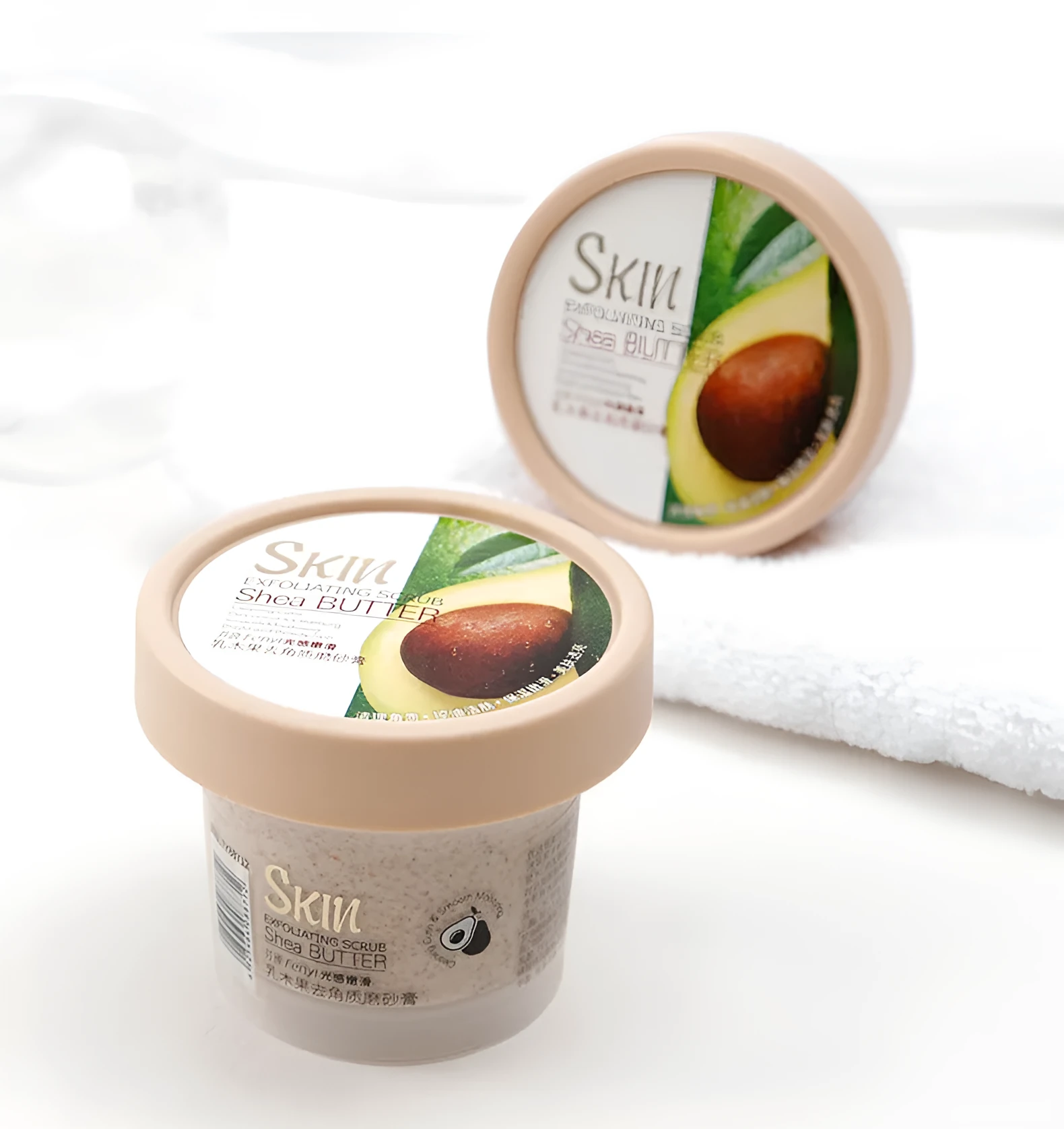 Fenyi Light Shea Butter Scrub 100g tub in light brown colour for gentle exfoliation