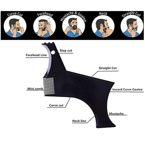 Beard styling comb ABS plastic shaping tool 20.5x10.5cm black transparent
