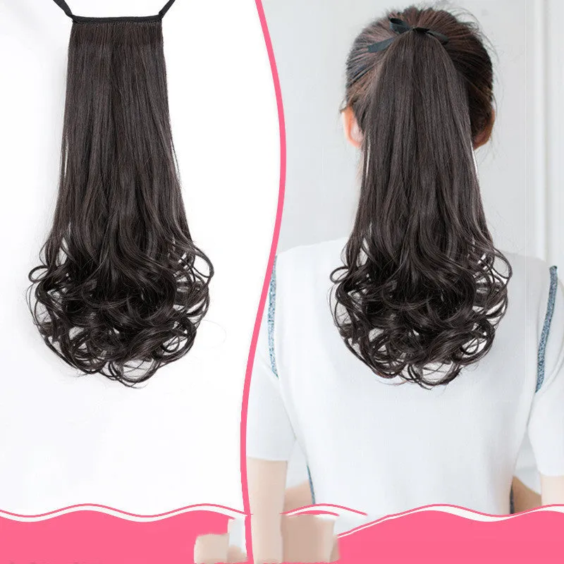 Ladies wig ponytail in high temperature wire, medium long length, available in black, brown black, dark brown, light brown, 45cm and 55cm