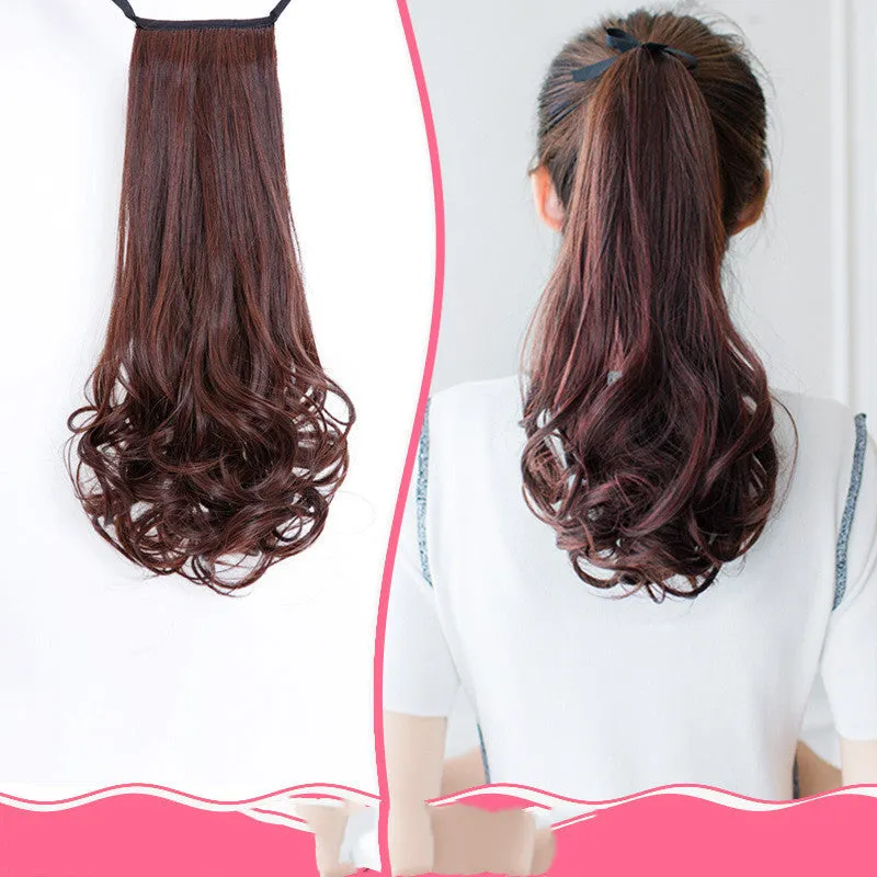 Ladies wig ponytail in high temperature wire, medium long length, available in black, brown black, dark brown, light brown, 45cm and 55cm
