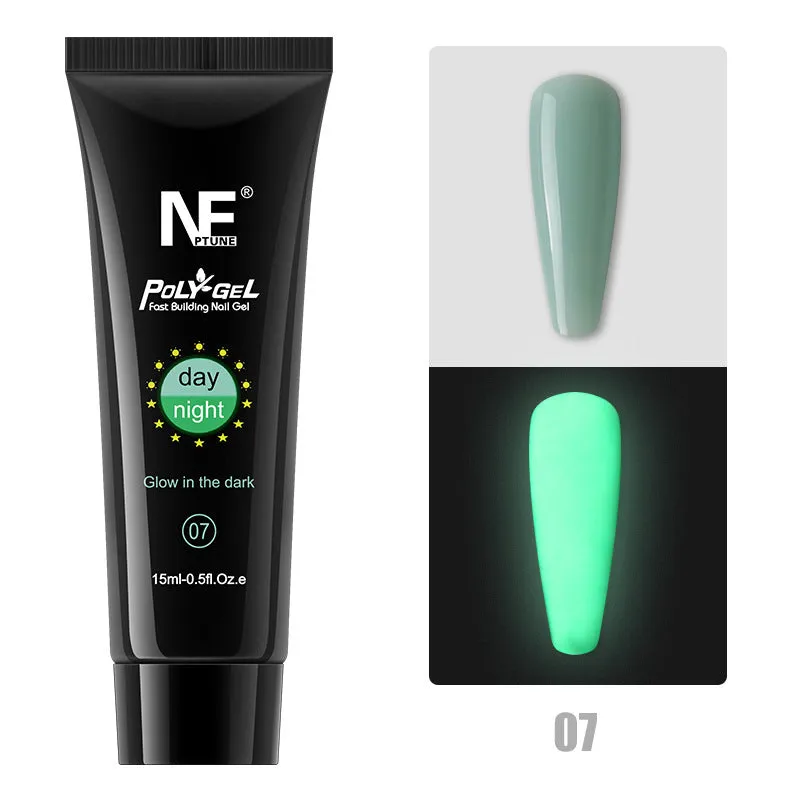 Luminous nail extension gel set with 8 colour options in 15ml bottles, resin-based phototherapy formula