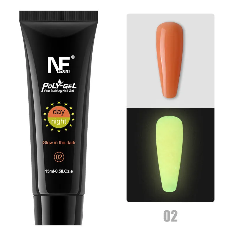 Luminous nail extension gel set with 8 colour options in 15ml bottles, resin-based phototherapy formula