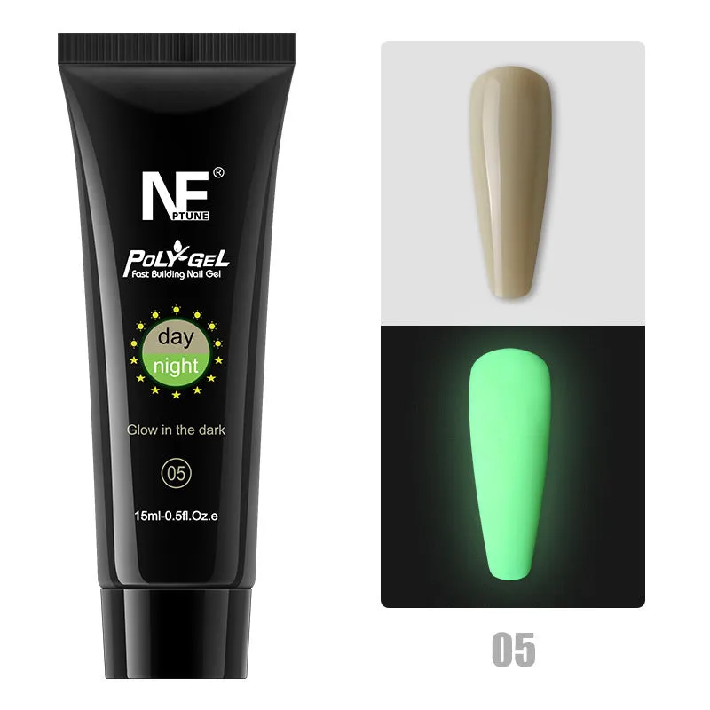Luminous nail extension gel set with 8 colour options in 15ml bottles, resin-based phototherapy formula