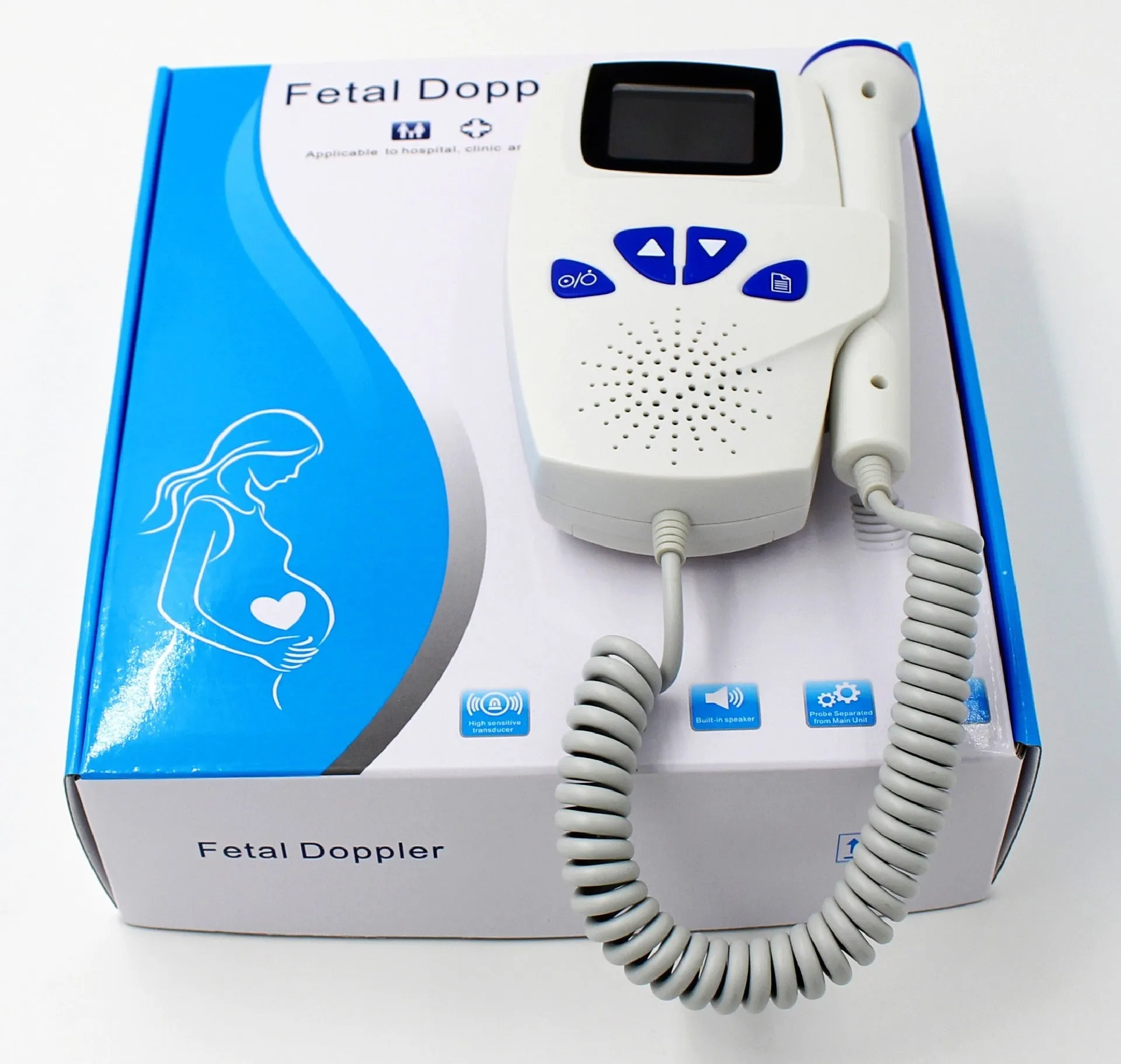 Digital waveform dual display fetal doppler heart rate monitor with TFT screen and probe