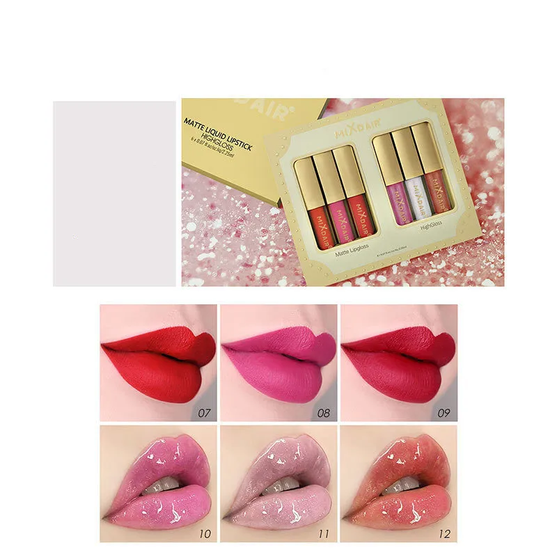Matte high gloss lip gloss set with mica in colour options A and B, unisex lipstick and gloss