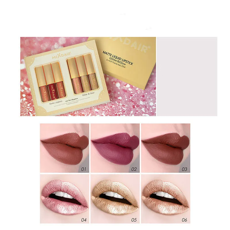 Matte high gloss lip gloss set with mica in colour options A and B, unisex lipstick and gloss