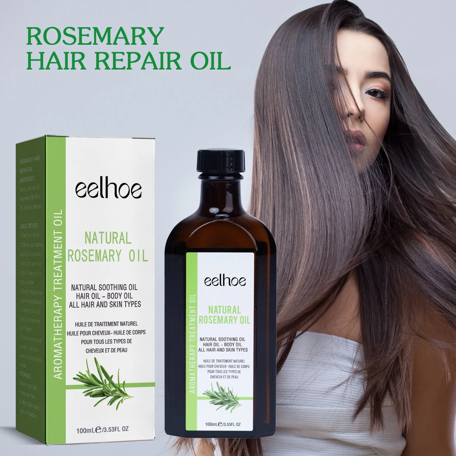 Rosemary hair care essential oil 100ml bottle with anti-frizz and split end care formula