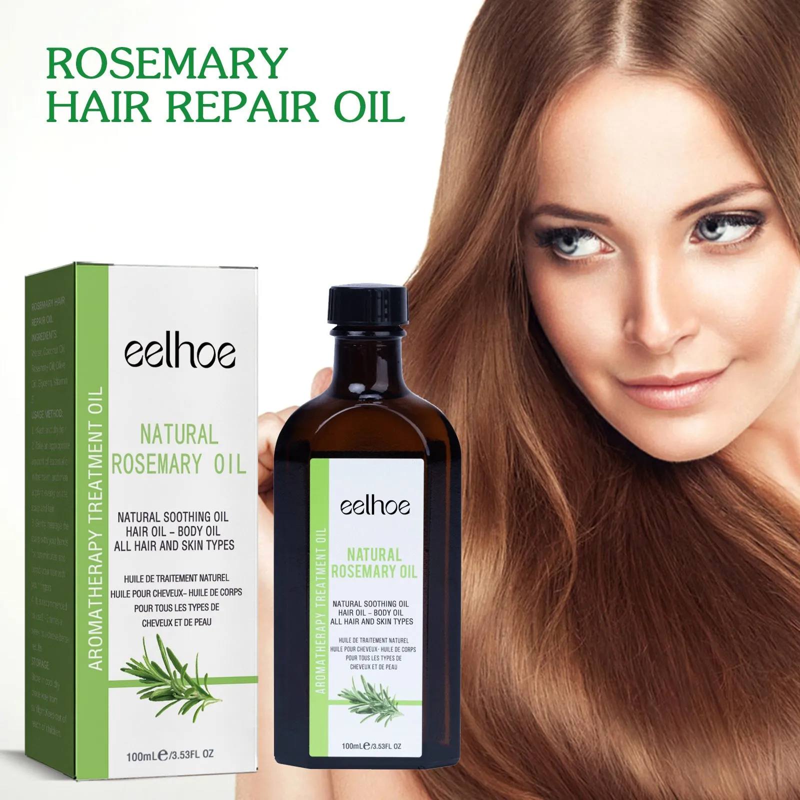 Rosemary hair care essential oil 100ml bottle with anti-frizz and split end care formula