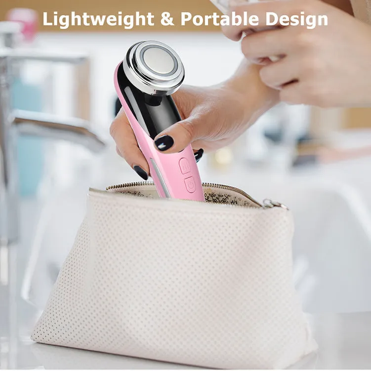 Pink cleansing and rejuvenating beauty instrument with red and blue light modes, ABS and plating construction