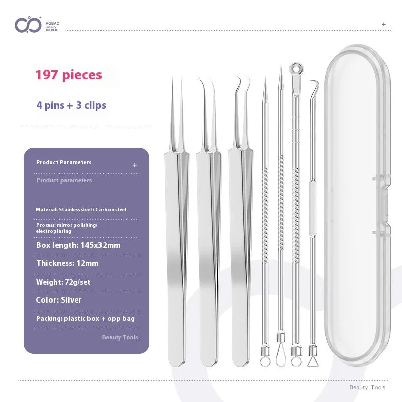 Four silver metal acne needles with ultra-fine pointed tips arranged on a clean surface.