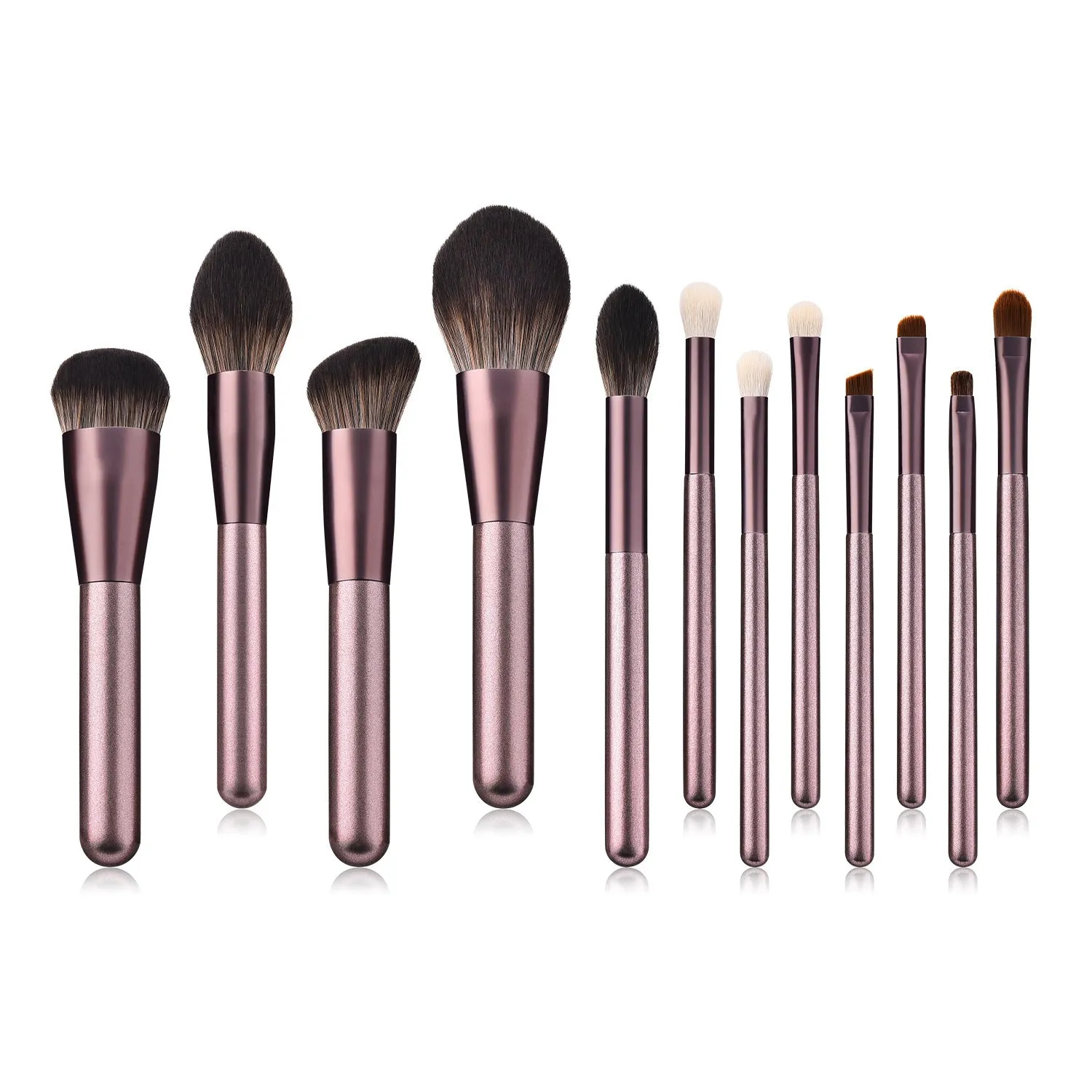 12 piece makeup brushes set with nylon bristles and wooden handles in a small grape beauty design