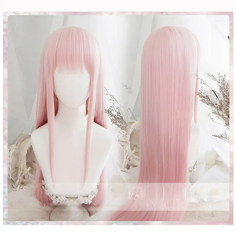 Women's solid pink cosplay wig with long 90cm high temperature wire hair