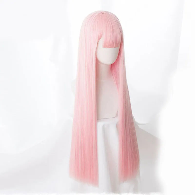 Women's solid pink cosplay wig with long 90cm high temperature wire hair
