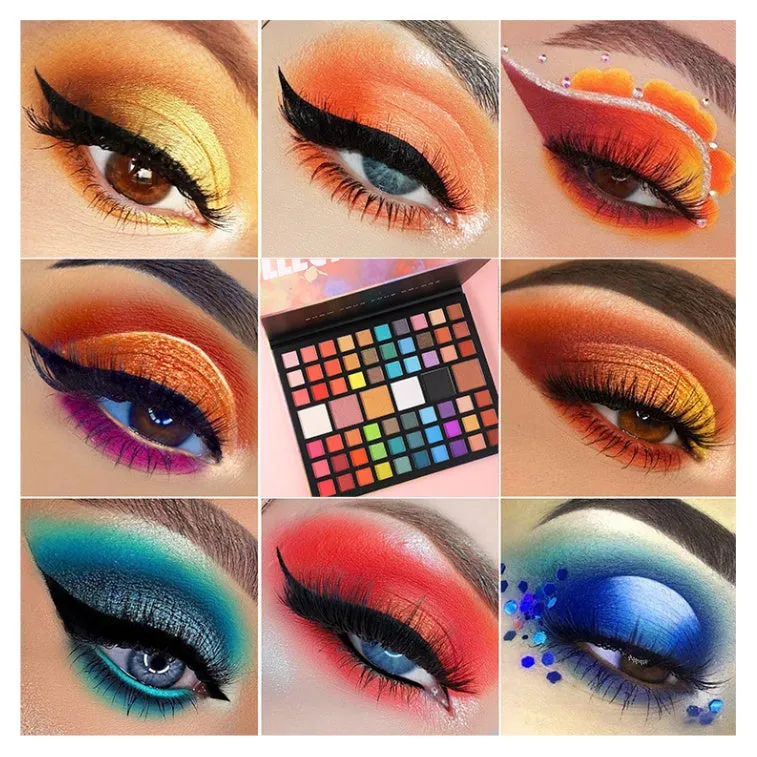 66 colour matte and shimmer eyeshadow palette in pink case with multicolour shades