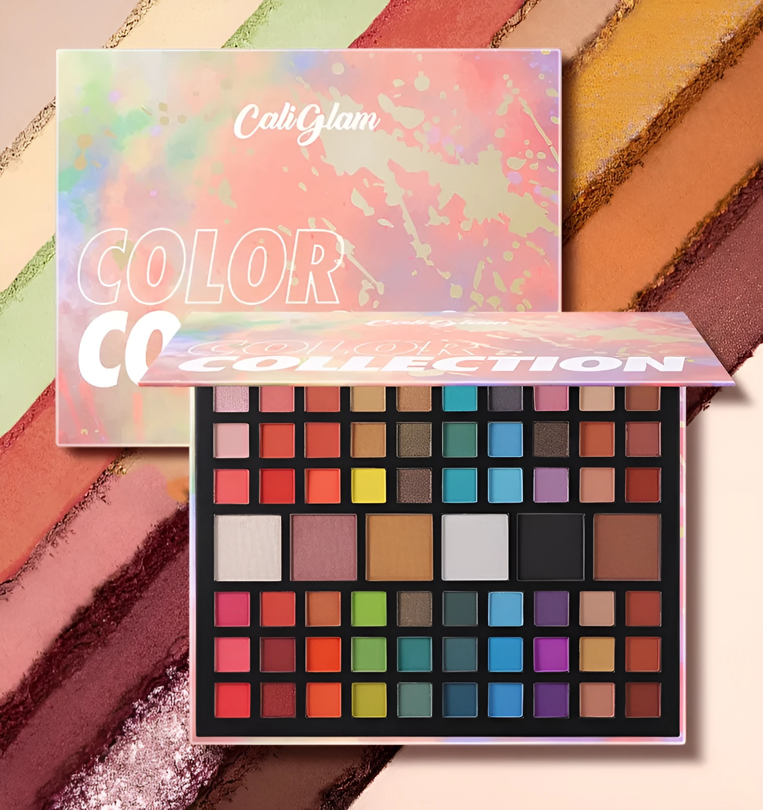 66 colour matte and shimmer eyeshadow palette in pink case with multicolour shades
