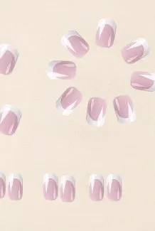 White plaid false nail tips set of 24 pieces with adhesive backing