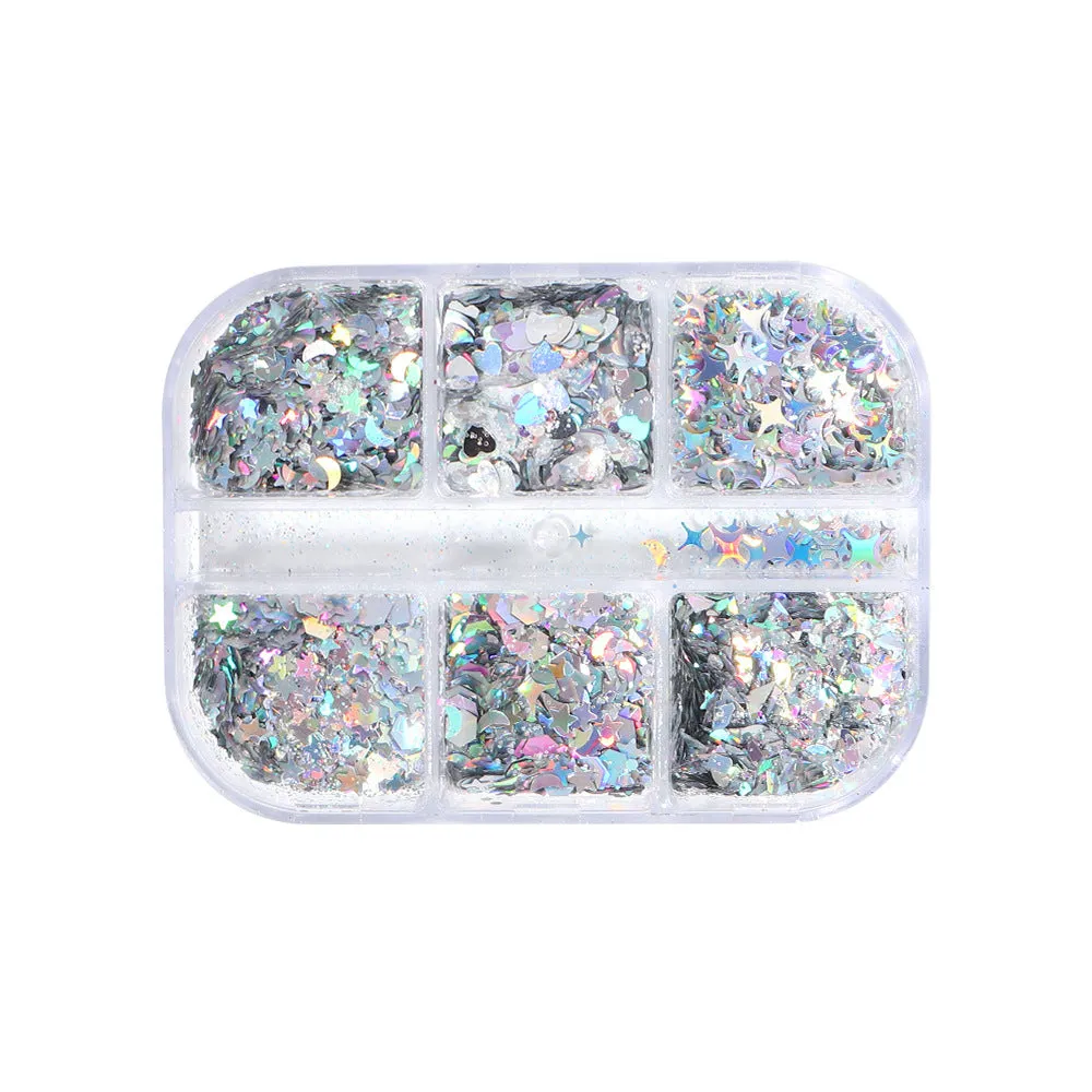 Gold and silver laser irregular nail glitter sequins in 8g box for nail art decoration