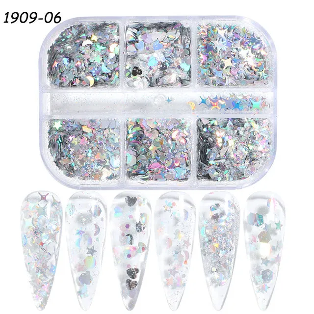 Gold and silver laser irregular nail glitter sequins in 8g box for nail art decoration