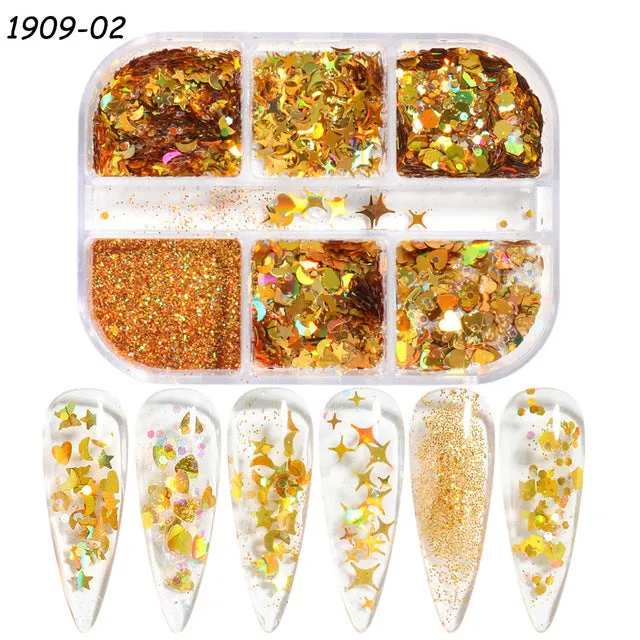 Gold and silver laser irregular nail glitter sequins in 8g box for nail art decoration