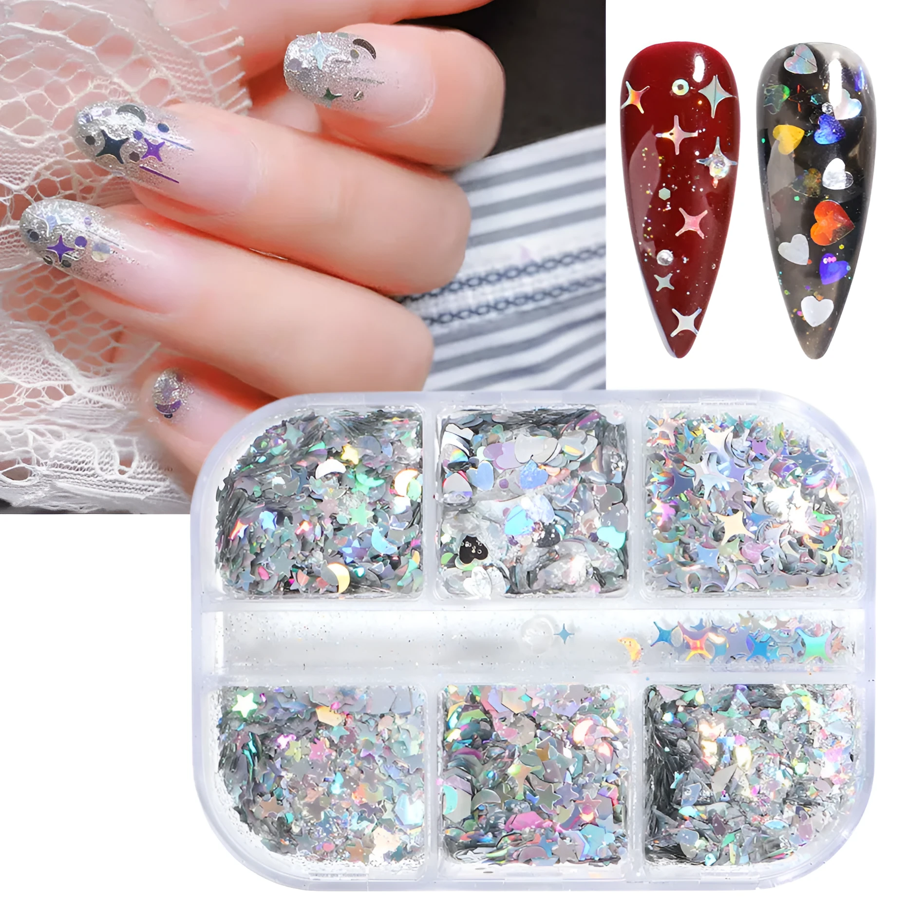 Gold and silver laser irregular nail glitter sequins in 8g box for nail art decoration