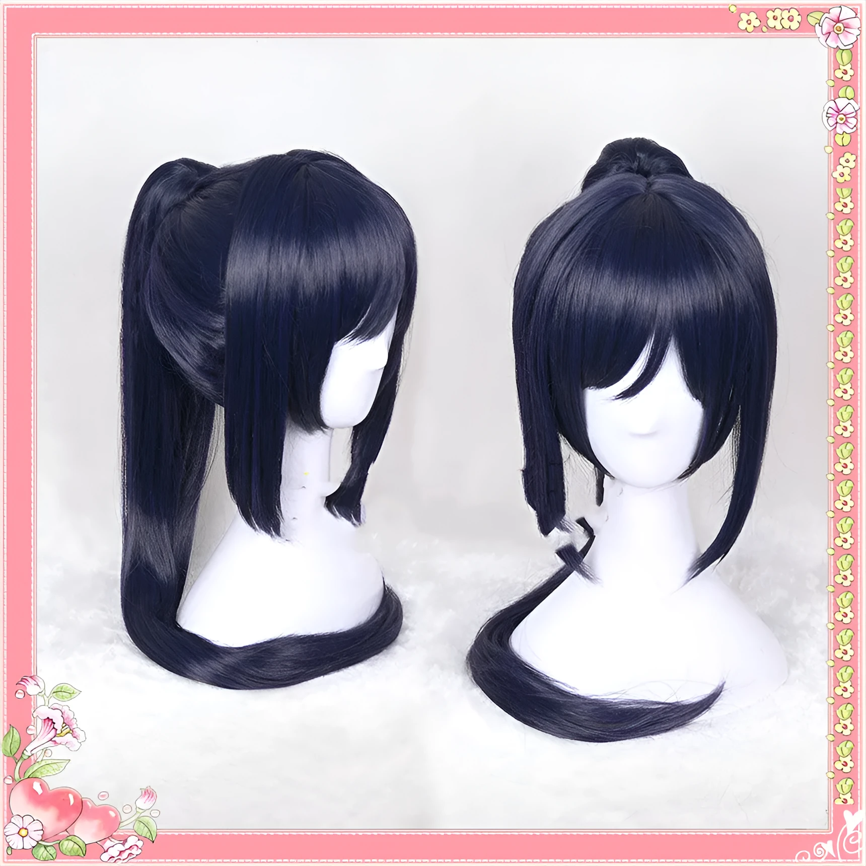 Blue purple Matsuura Konan cosplay wig with adjustable fit on display