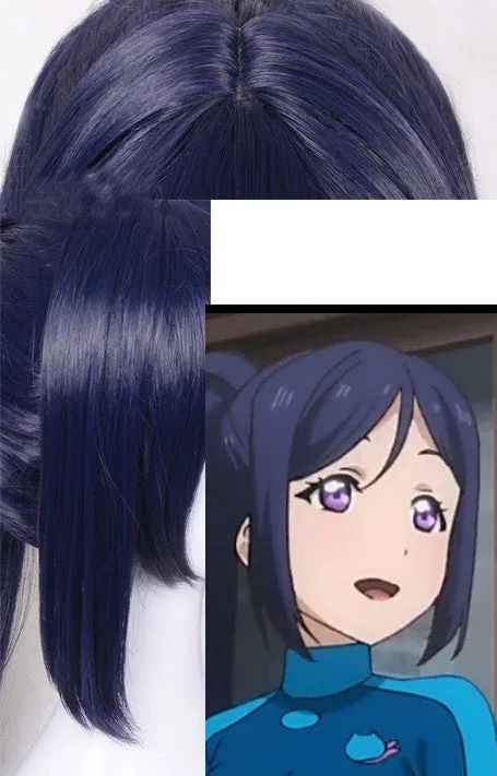 Blue purple Matsuura Konan cosplay wig with adjustable fit on display