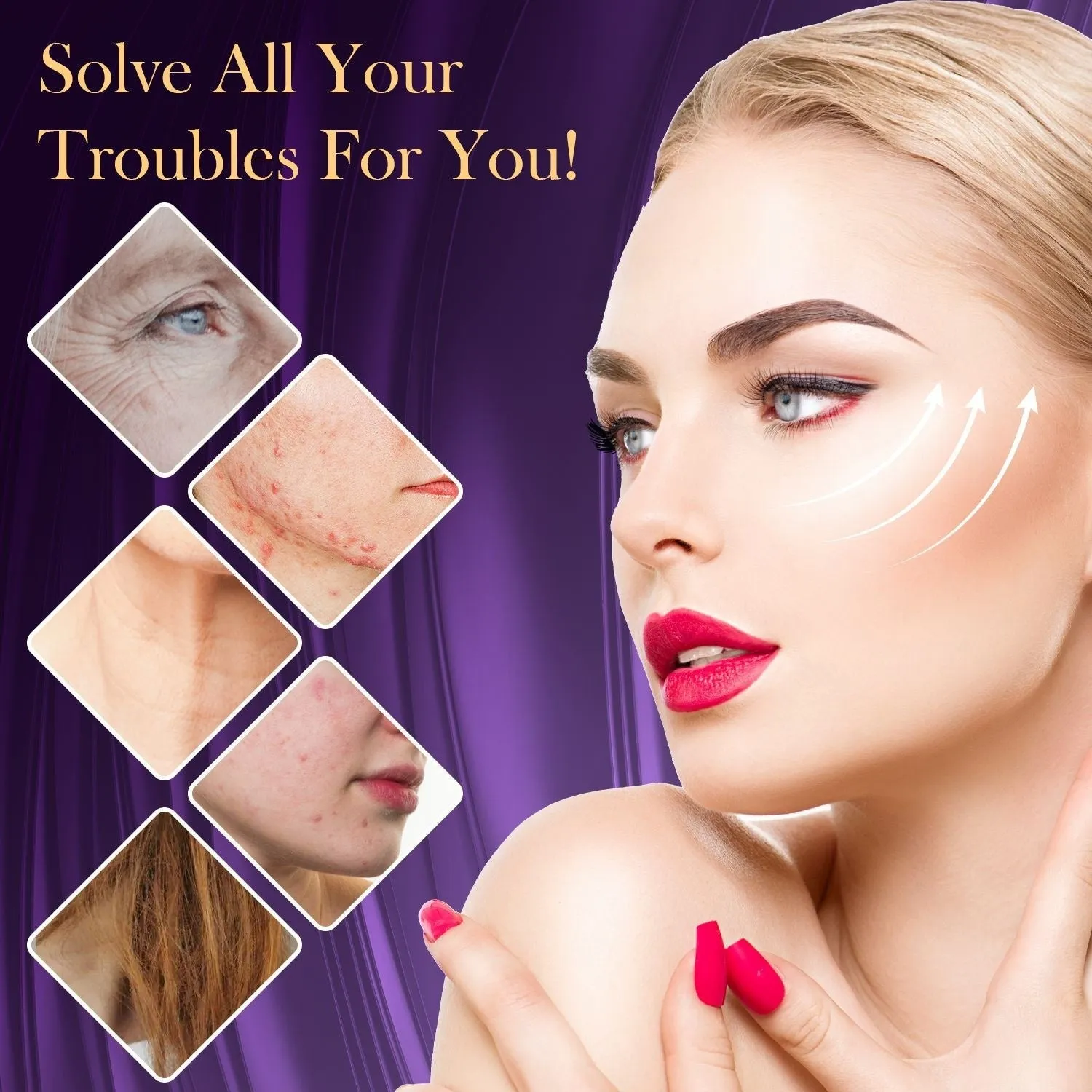 Purple high wave electrotherapy rod beauty instrument with six accessory heads and multi-standard plugs
